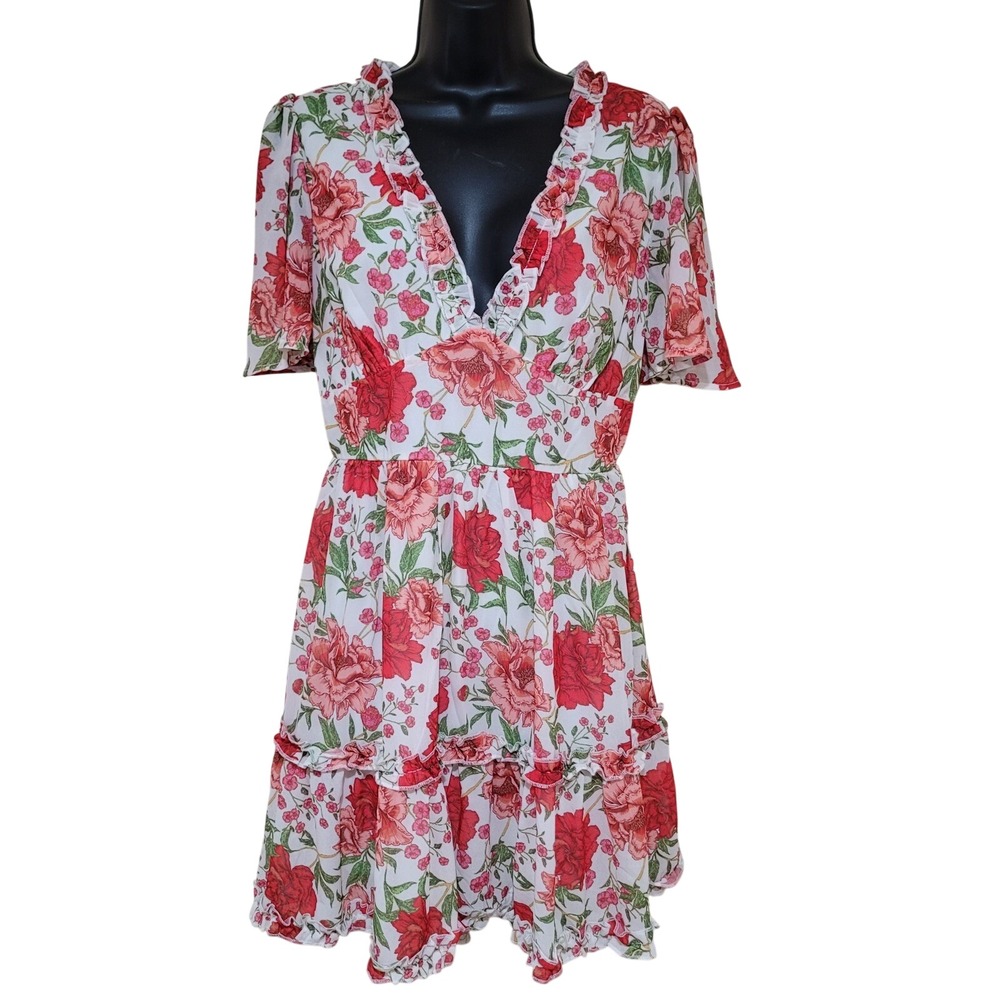 A CALIN BY FLYING TOMATO Floral Ruffle Dress Size L boho earthy Cottagecore sexy